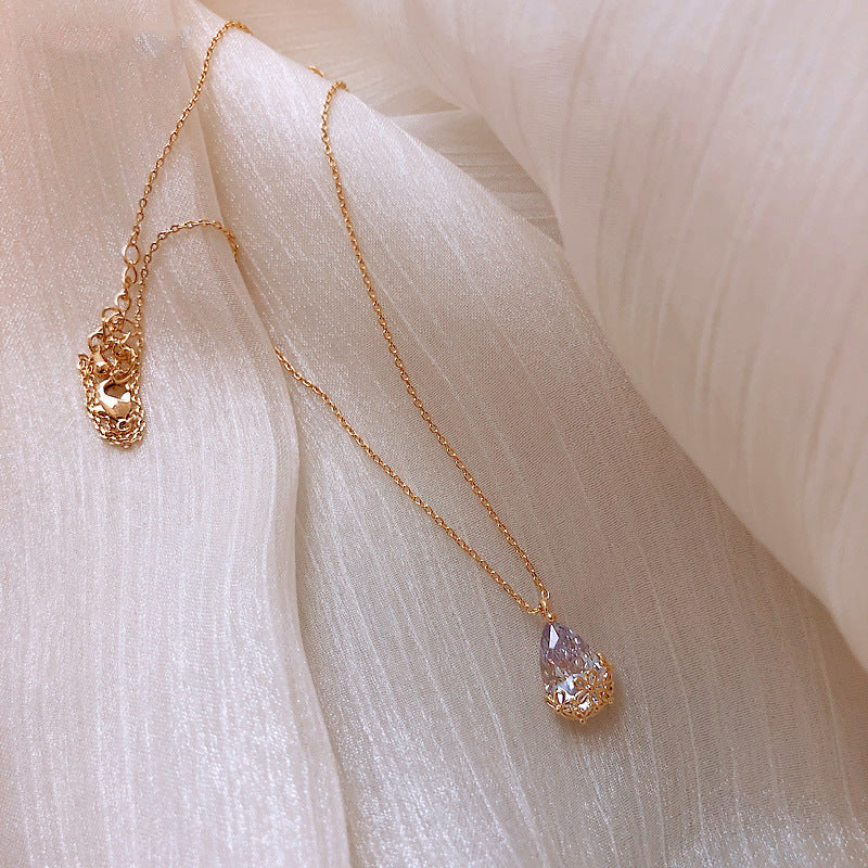 Floral Teardrop Crystal Pendant Necklace