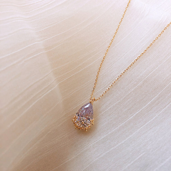 Floral Teardrop Crystal Pendant Necklace