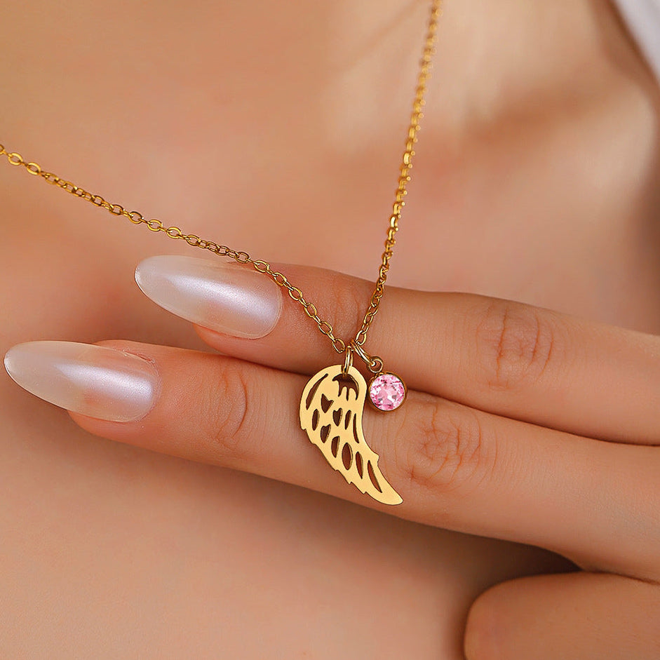 Guardian Angel Wing Necklace with Birthstone Charm
