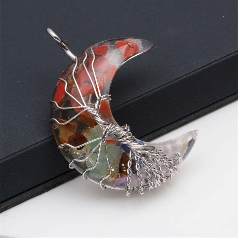 Crescent Moon Tree of Life Gemstone Necklace