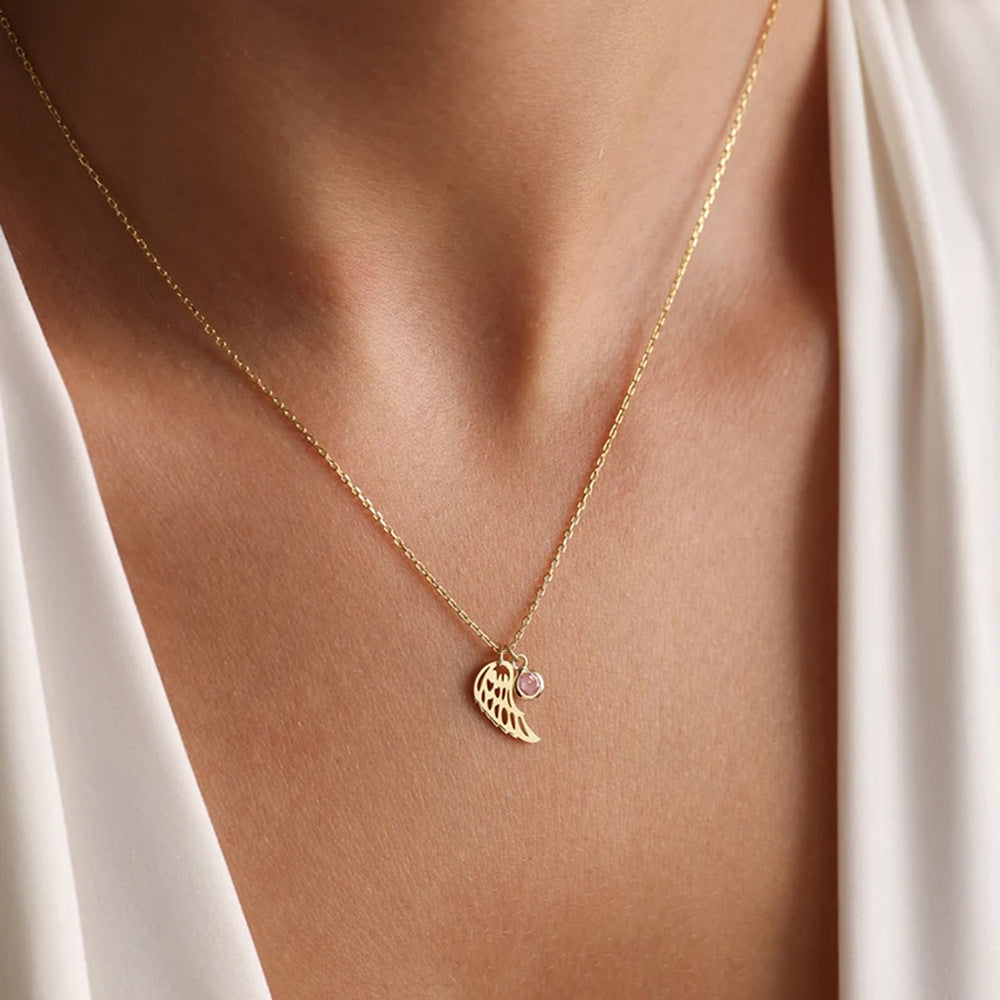 Guardian Angel Wing Necklace with Birthstone Charm