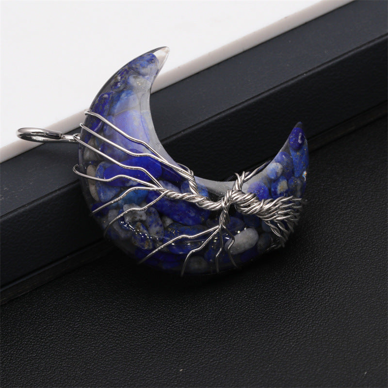 Crescent Moon Tree of Life Gemstone Necklace