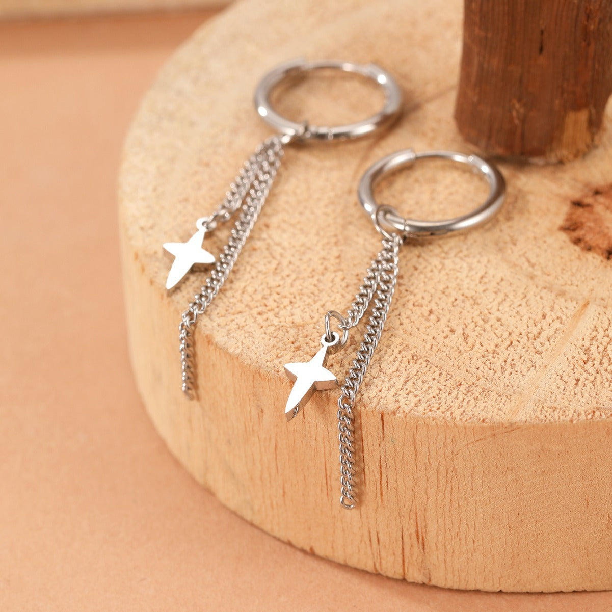 Celestial Star Chain Hoop Earrings