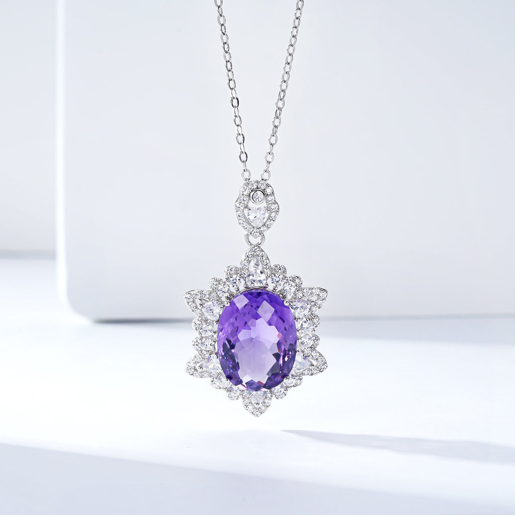 Natural Amethyst Silver Necklace