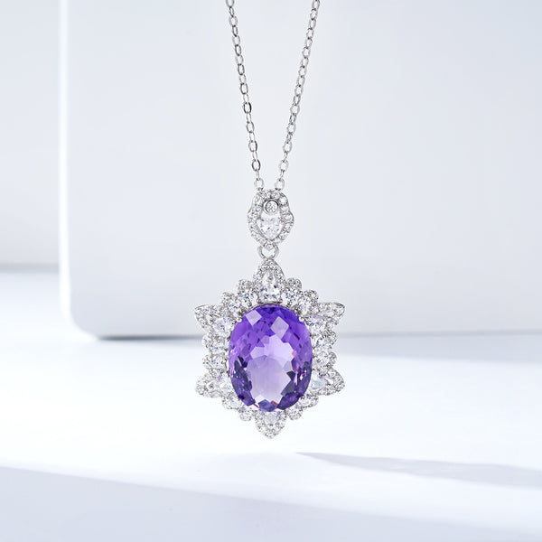 Natural Amethyst Silver Necklace