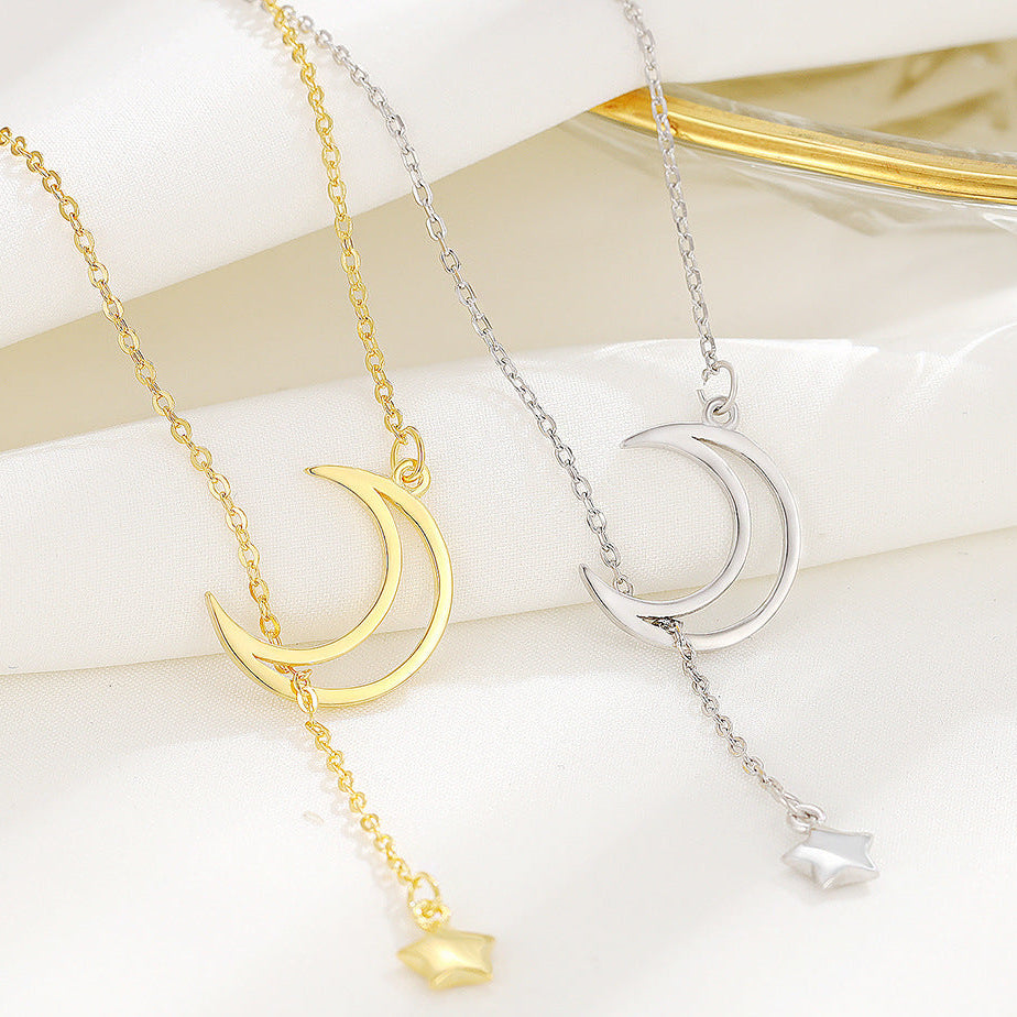 Crescent Moon Necklace with Star Drop (Gold/Silver)