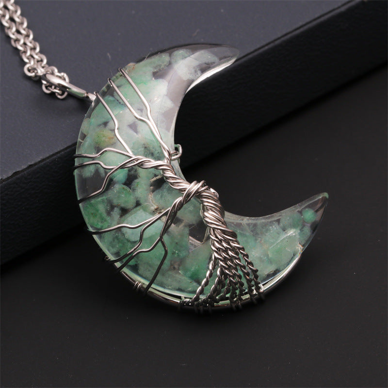 Crescent Moon Tree of Life Gemstone Necklace