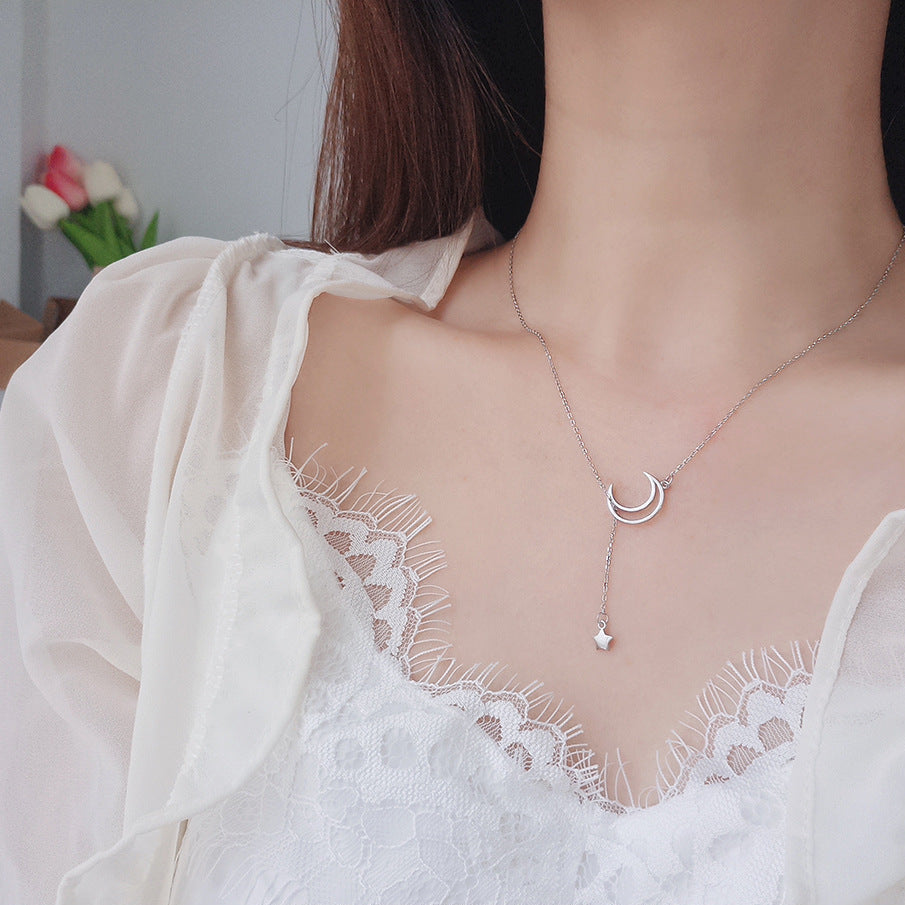 Crescent Moon Necklace with Star Drop (Gold/Silver)