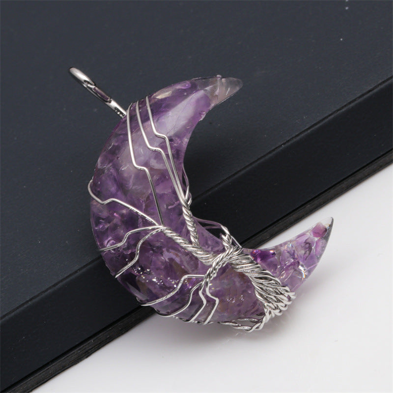 Crescent Moon Tree of Life Gemstone Necklace