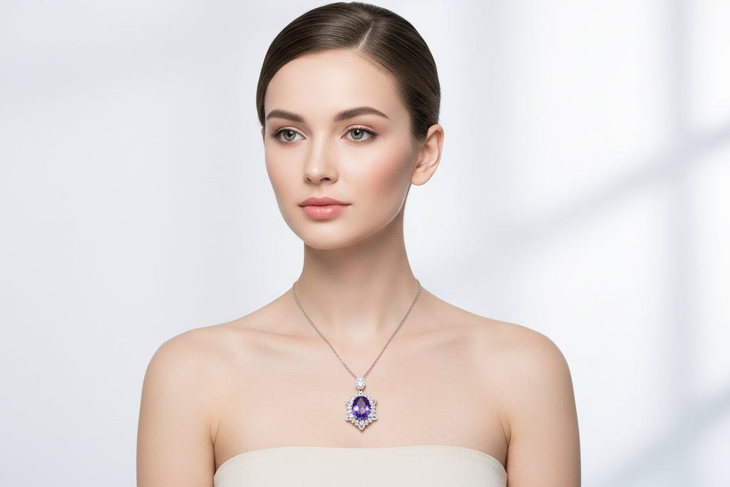 Natural Amethyst Silver Necklace