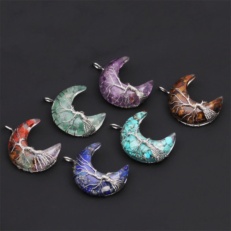 Crescent Moon Tree of Life Gemstone Necklace