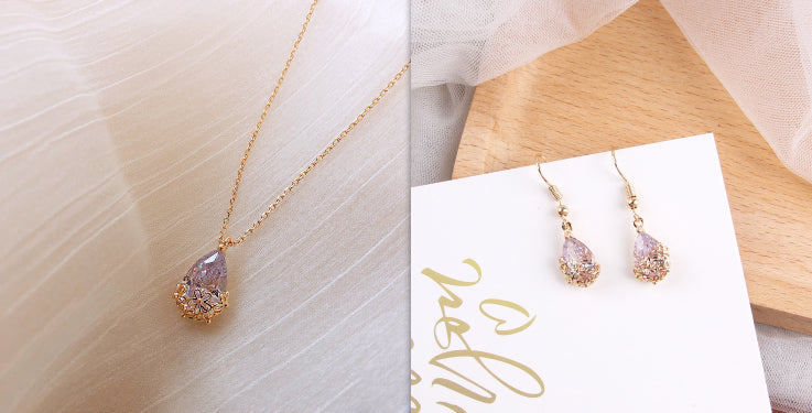 Floral Teardrop Crystal Pendant Necklace
