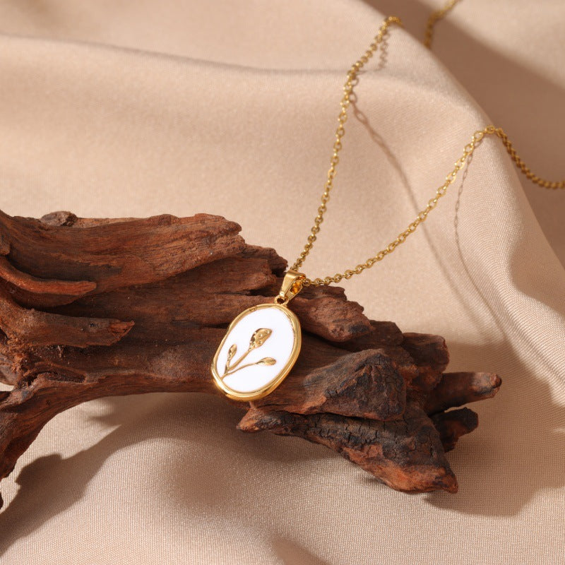 Dainty Enamel Oval Charm Necklace (Gold)