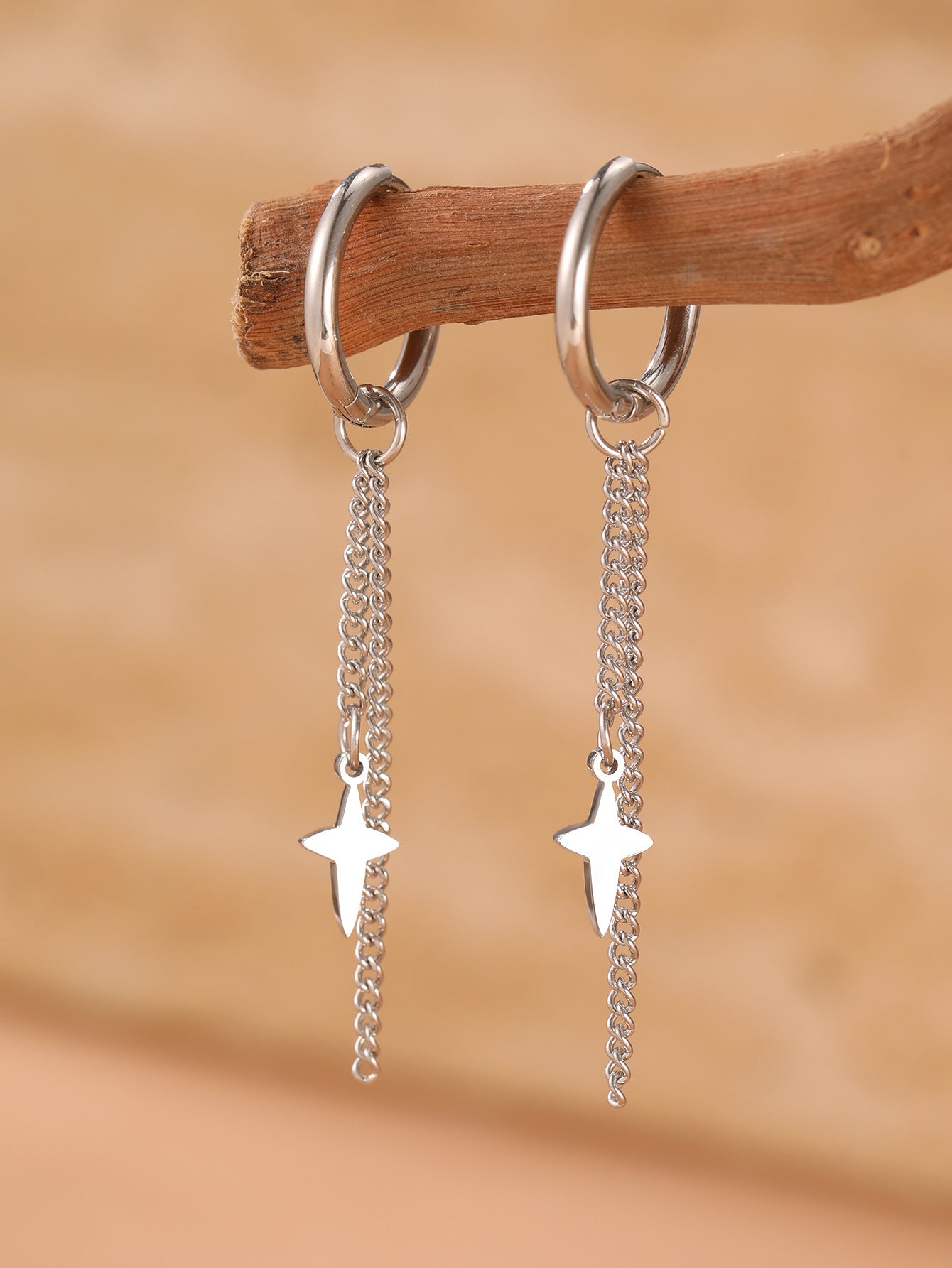 Celestial Star Chain Hoop Earrings