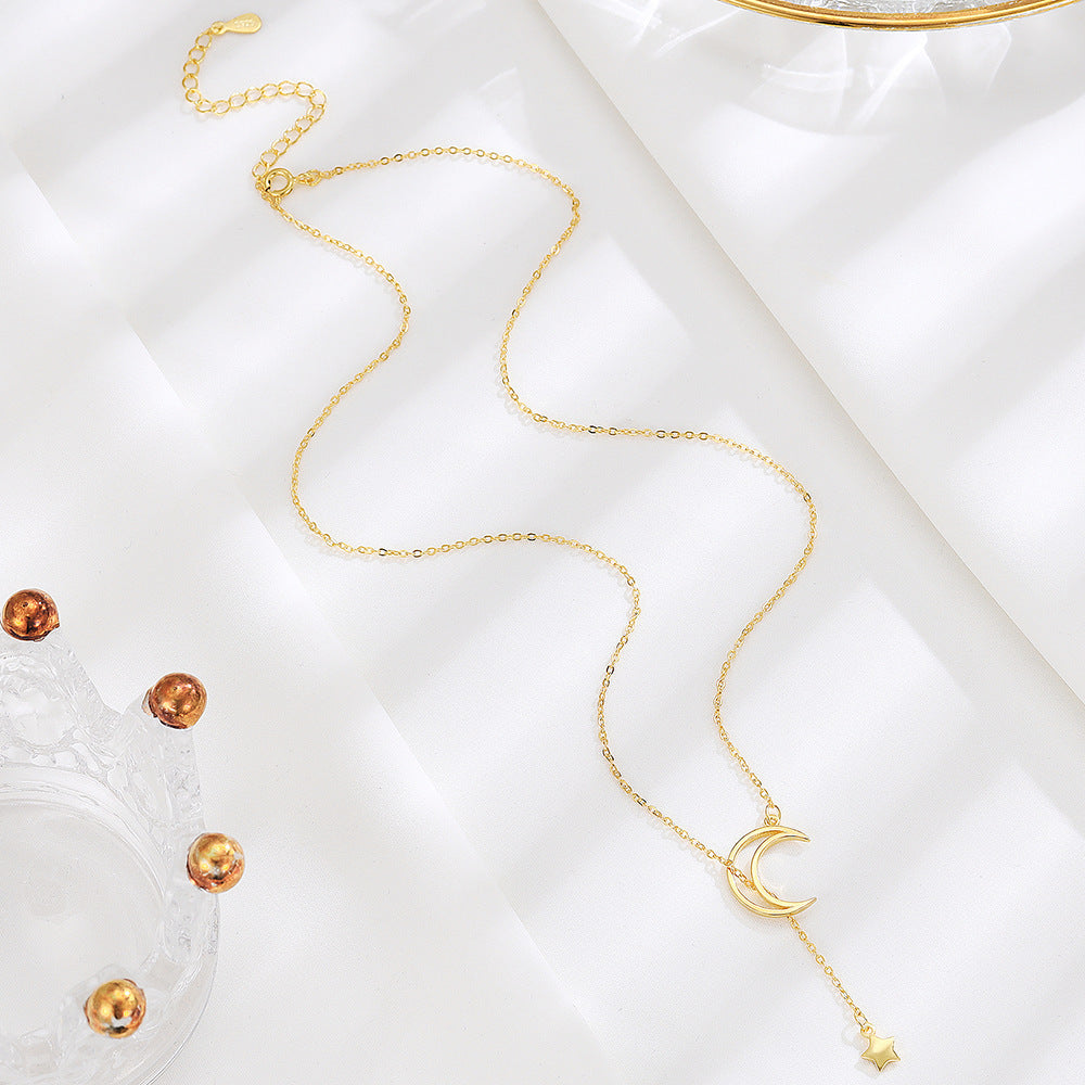 Crescent Moon Necklace with Star Drop (Gold/Silver)
