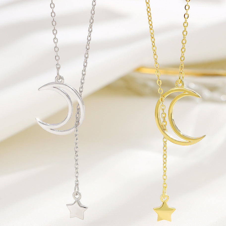 Crescent Moon Necklace with Star Drop (Gold/Silver)