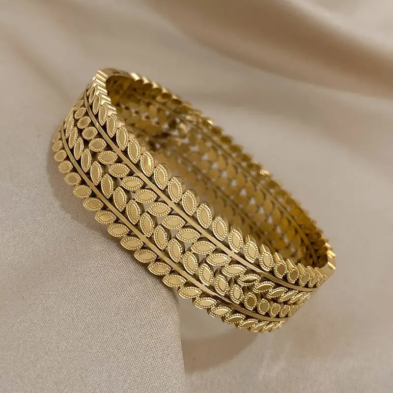 Golden Leaf Statement Cuff Bracelet
