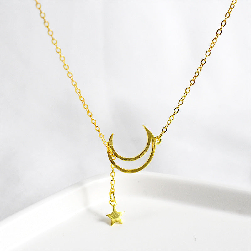 Crescent Moon Necklace with Star Drop (Gold/Silver)
